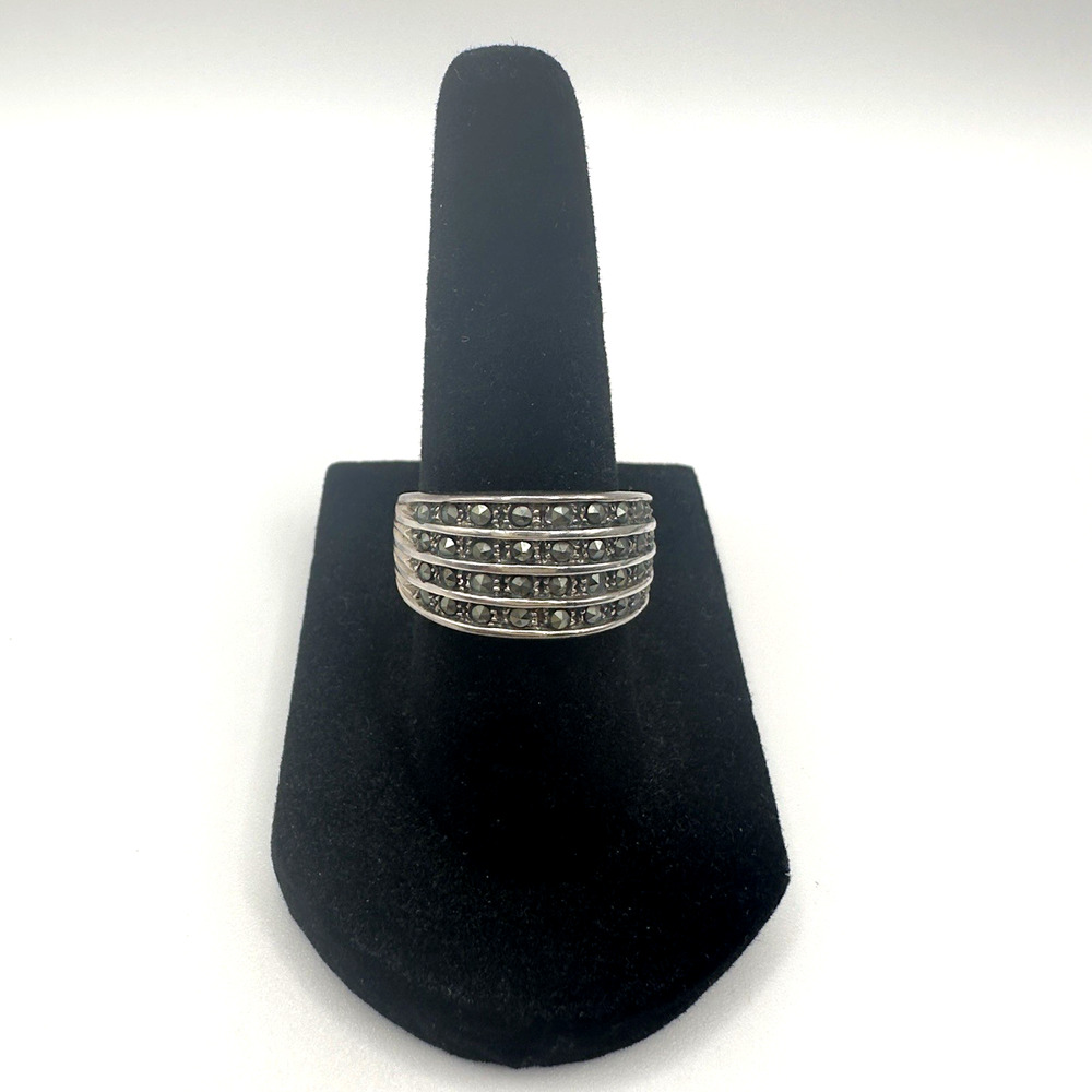 Estate Marcasite Ring Signed MC Marsala Art Deco Style Sterling 925 6g Size 7